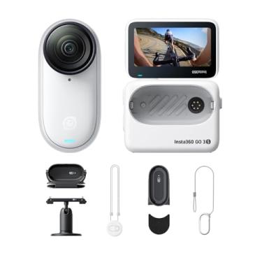 Imagem de Insta360 Pacote GO 3S Cycling POV – Câmera de vlogging portátil pequena 4K branca de 128 GB, POV mãos-livres, montagem em qualquer lugar, estabilização, vida útil da bateria de 140 minutos, 10 m à