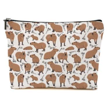 Imagem de Bolsa de maquiagem Blue Leaves Cute Capivara Animal Lover Gift