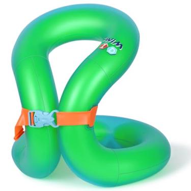 Imagem de Hyfoo Colete de natação para crianças, boias infláveis de piscina, anel de natação para crianças de 23 a 39 kg com fivela de segurança ajustável, airbag duplo, treinador para aprender a nadar, verde