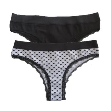 Imagem de Conjunto com 2 Calcinhas Basic+ Renda 6386 – Coração Preto / Lisa Preto – GG