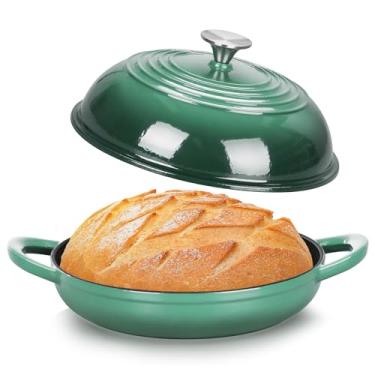 Imagem de TeamFar Forno holandês de ferro fundido, panela de forno holandês esmaltado de 6 litros para assar pão de fermento, com tampa de cúpula alta e base redonda, auto-regador e aquecimento uniforme