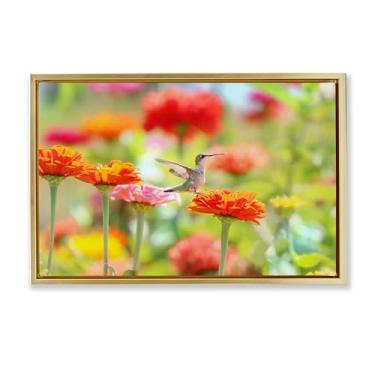 Imagem de Stupell Industries Tela flutuante dourada beija-flor Sugar Fairy Design de arte de parede por Carrie Ann Grippo-Pike, 21 x 31