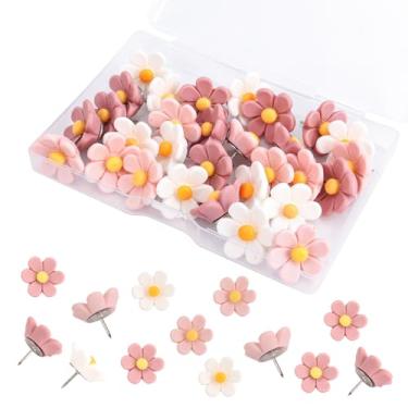 Imagem de 30 Peças Alfinetes de Pressão Flores para Quadro Avisos, Tachinhas Fofas e Decorativas Alfinetes de Cortiça para Casa Escritório Sala Aula Foto Mapa Parede Memorando Pôster