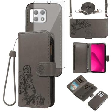 Imagem de Asuwish Capa para celular T-Mobile Revvl 7 5G Carteira com zíper destacável com protetor de tela de vidro temperado, suporte de cartão de flores Tmobile Revvl7 T Mobile Revel Tmo Revell Rebel feminino