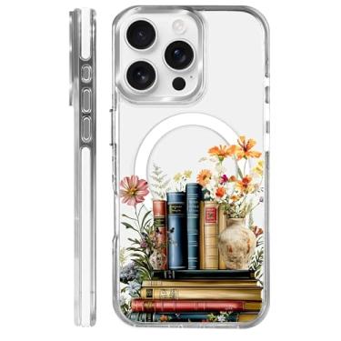 Imagem de MQJCYB Capa magnética para iPhone 14 Pro com design em base transparente, compatível com MagSafe, capa protetora fina de TPU macio para celular feminina e meninas para iPhone 14 Pro-Clear Book Lover