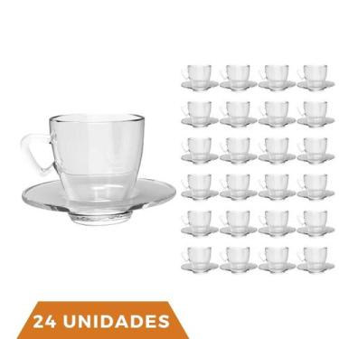 Imagem de Kit 24 Xícaras Chá e Café C/ Pires Vidro 220mL Transparente - TODO DIA