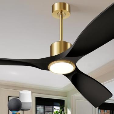 Imagem de BOOSANT Ventiladores de teto com luzes, ventiladores de teto com luzes e controle remoto, ventilador de teto de 132 cm com luz - preto fosco e dourado
