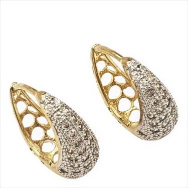 Imagem de Brincos Argolas Gota Cravejados Zirconias Banho De Ouro 18k 4534 - Trè