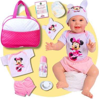 Imagem de Bebê Boneca Reborn Menina Original Minnie Realista de Silicone Com Bol