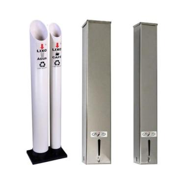 Imagem de Kit 1 Coletor Duplo Água/Café + 1 Dispenser Quadrado 200ml Inox + 1 Di