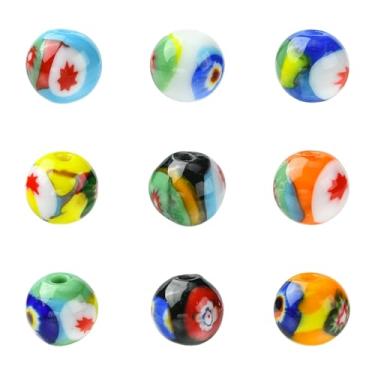 Imagem de UR URLIFEHALL 9 peças, 9 cores, 8 mm, contas de vidro Millefiori Lampwork, feitas à mão, redondas, soltas, espaçadoras para joias, pulseira, colar, fazer artesanato DIY
