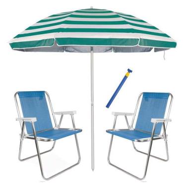 Imagem de Kit Praia 2 Cadeira Alta Sannet alum + Guarda Sol 2,6m Listrado Alum +