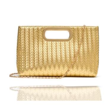 Imagem de MUDUO Bolsa feminina de tecido casual de couro, bolsa de ombro moderna, Ouro trigo