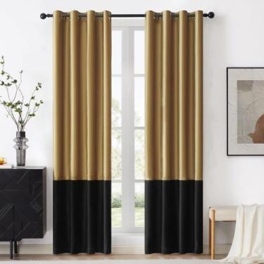 Imagem de Cortinas de janela BULBUL Color Block Gold Black Velvet 213cm