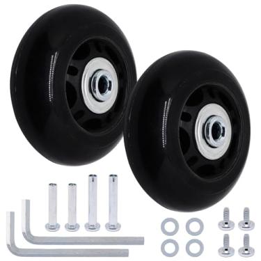 Imagem de S SYDIEN Rodas de substituição de mala de bagagem de 64 mm x 24 mm, rodas de skate em linha pretas, kit de reparo de rolamentos de roda de poliuretano silencioso para carrinho de mão, bolsa de viagem
