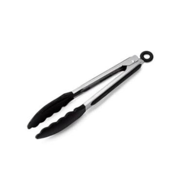 Imagem de Pegador Multiuso para Salada, Pães, Macarrão e Churrasco, Pinça Cozinha e Culinária, Inox Profissional Longo(PRETO - 25,5CM)