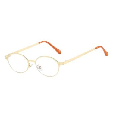 Imagem de HCHES Óculos de sol retrô pequeno oval de metal feminino, armação transparente com lentes punk e rebites UV400 (dourado)