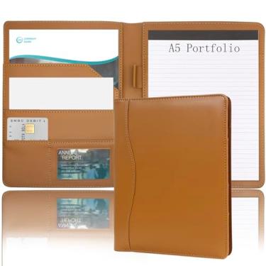Imagem de Pasta de padfólio organizador de couro para fichário de armazenamento de portfólio com capa para suporte de bloco legal tamanho carta A5 bloco de escrita para escritório, escola de negócios
