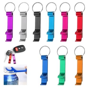 Imagem de Chaveiro abridor de garrafa de 9 peças, abridores de garrafas de cerveja de metal colorido com chaveiro, chaveiro abridor de garrafa de vinho para bebidas coloridas, mini chaveiros, abridor de latas