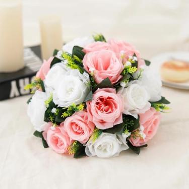 Imagem de Bola de flores artificiais, rosas, base de plástico verde, centro de mesa para decoração de casamento, buquês de festa, adereços, arranjos faça você mesmo (rosa)