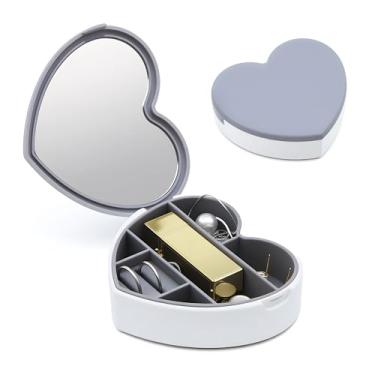Imagem de Mini estojo de joias de viagem, pequena caixa de joias com espelho, organizador de joias de viagem portátil para anéis, brincos, colares, estojo organizador de batons - presente para mulheres e