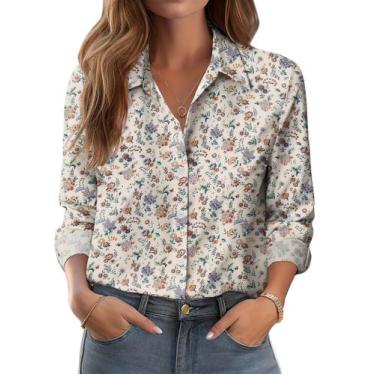 Imagem de Blusa feminina Zeagoo com estampa floral de manga comprida com botões