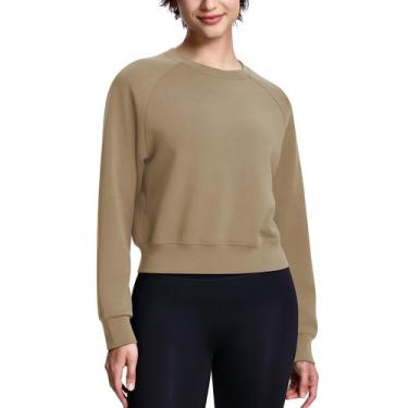 Imagem de Moletom ISEEGZ Modal Soft Cropped para mulheres, cáqui, tamanho M