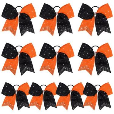 Imagem de Laços de cabelo Cheer DEEKA Rhinestones, 10 peças de laranja/preto par