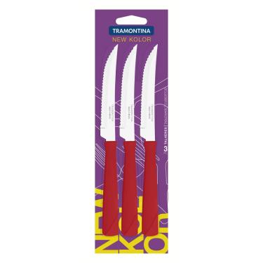 Imagem de Conjunto de Facas para Churrasco New Kolor com Lâminas em Aço Inox 3 Peças Tramontina