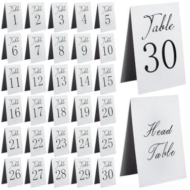 Imagem de OLYCRAFT 31 peças números de mesa de casamento pretos 1-30 conjunto de cartões de lugar dupla face, cartões de número de mesa autônomos para recepção de casamento, restaurante, eventos, banquetes