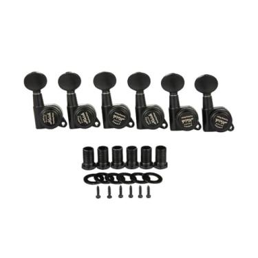 Imagem de KAISH 6 afinadores de bloqueio 18:1 em linha, afinadores, afinadores de guitarra, máquinas de afinação com mini botões ovais para Strat/Tele/guitarras elétricas, preto