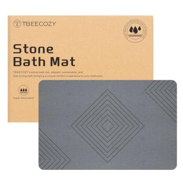 Imagem de TBEECOZY Tapete de banho de pedra, tapete de banho grande, tapete de chuveiro de terra de diatomácea, tapete de banheiro rígido de secagem, tapetes de banho de pedra antiderrapante super absorvente