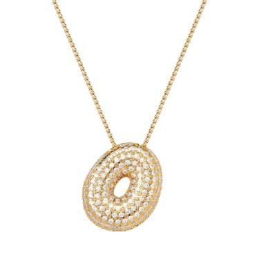 Imagem de Mint & Lily Colar feminino com inicial de ouro Pave Bubble – banhado a ouro 18K sobre latão com corrente delicada, presente para mulheres, Latão, Sem Pedra Preciosa