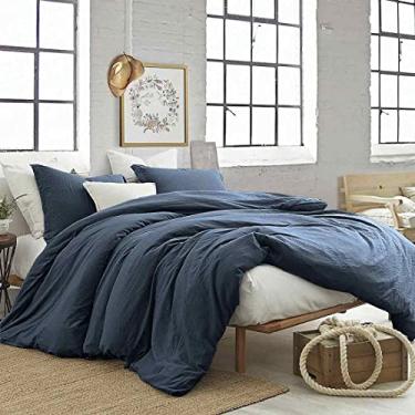 Imagem de ETDIFFE Conjunto de edredom King Size azul marinho, 3 peças, macio, leve, de microfibra para todas as estações, com 2 fronhas, para mulheres e homens