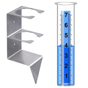 Imagem de Timenued Medidor de chuva ao ar livre, capacidade de 17,78 cm para ambientes externos, melhor classificado com suporte de rack de montagem de aço inoxidável, medidor de chuva grande de plástico à