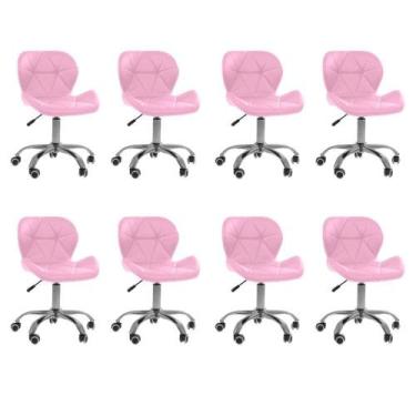 Imagem de Kit 8 Cadeiras Office Eiffel Slim Com Base Giratória E Ajustável Rosa 