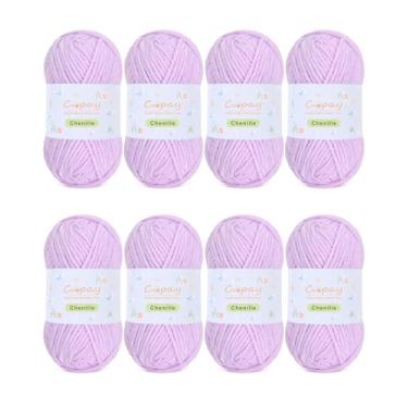 Imagem de Coopay Fio de chenille grosso para crochê e tricô, pacote com 8 unidades de 50 g - 65,6 m, CYC #5, fio de veludo volumoso de 3,5 mm para crochê - adequado para artesanato de brinquedos de pelúcia