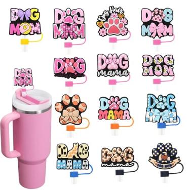 Imagem de 13 peças de tampas de palha de cachorro MOM para copos, 10 mm 1 cm topo de palha para copo Stanley 30 & 1,134 g Stanley Cups acessórios presentes para mulheres lembrancinhas de festa