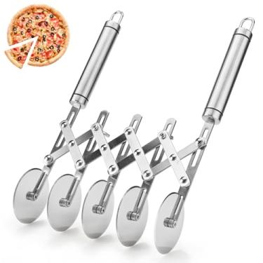 Imagem de Cortador de massa de 5 rodas, cortador de pizza de aço inoxidável, cortador de pizza expansível, faca de pastelaria multiredonda, rolo de cortador de massa de biscoitos, divisor