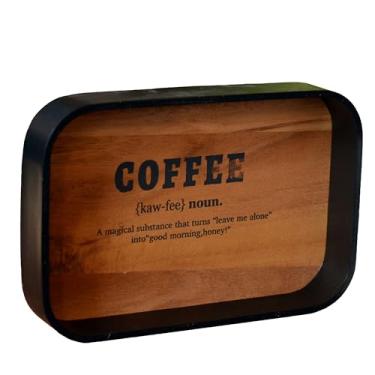 Imagem de Bandeja de café da manhã, preta e natural, enfeite de ditado, madeira MDF, 24 cm