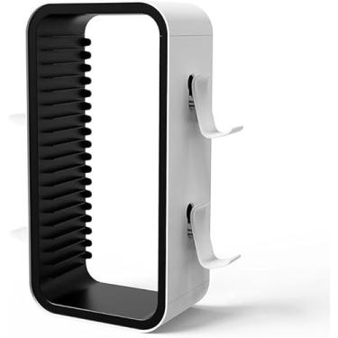 Imagem de Bestswitch Torre de armazenamento de jogos para PS5/PS4/Xbox One/Xbox Series X/S/Switch, organizador de discos Blu-Ray, armazena 18 jogos, com 4 suportes de controle (branco)