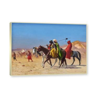Imagem de NHLDZYH Moldura de champanhe. Famosas pinturas a óleo (Riders Crossing the Desert) de Jean Leon Gerome, reprodução impressa em tela, arte de cenário para decoração de sala de estar. 40 x 56 cm - 15,7