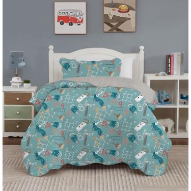Imagem de Kit Colcha Cobre Leito Infantil Solteiro Quarto Mágico Estampado Menino 2 Peças 160x240cm (FURADEIRA)