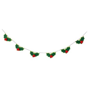 Imagem de Esquirla Guirlanda de feltro de Natal de 180 cm, acessório de banner de feriado multifuncional para corrimãos de escada, banner pré-amarrado, Design de 2 Folhas