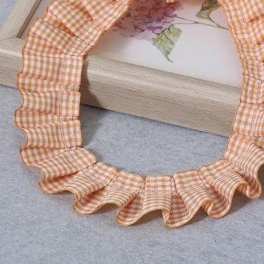 Imagem de Acabamento de renda plissado guingão com babados de 10 metros, guarnições de tecido de fita de renda guingão para costura, artesanato, cortina de vestido de casamento, decoração de fronha (laranja)