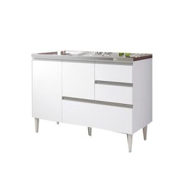 Imagem de Gabinete Balcão Para Pia 1,20 Maceió Branco Puxador Aluminio - ByMader