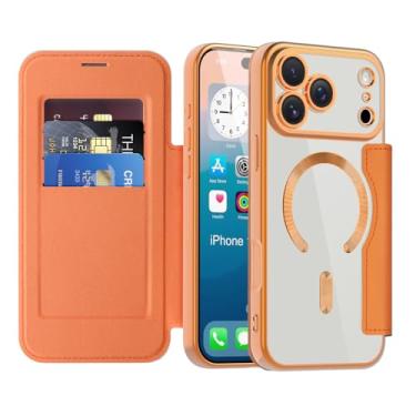 Imagem de Asdsinfor Capa flip para iPhone 17 Pro capa de couro transparente galvanizada resistente 360 proteção sem fio com compartimento para cartão antideslizante capa carteira para Apple iPhone 17 Pro