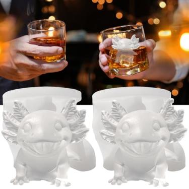 Imagem de SIUPER Bandeja de moldes de silicone para cubos de gelo axolote 3D para uísque, coquetéis, decoração de bebidas, bar; detalhes ricos. Lindos presentes axolotls para mulheres, crianças, meninos