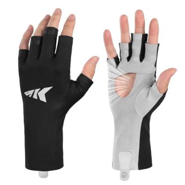 Imagem de KastKing Ultimate Angler Luvas de sol FPS sem dedos, luvas de pesca com proteção solar FPS 50+, tecnologia Hydrocool, design de palma aberta, luvas de proteção UV de punho estendido para pesca