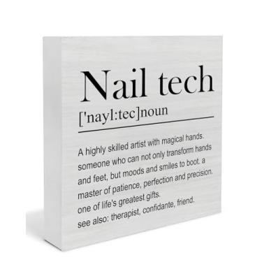Imagem de Nail Tech Presentes para mulheres, placa de madeira com definição de tecnologia de unhas, decoração de salão de beleza